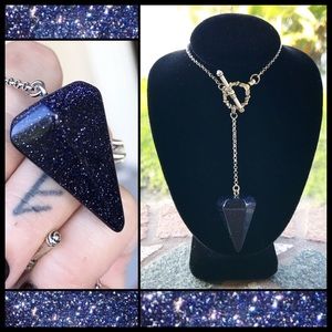 Midnight goldstone necklace . lariat Y shape necklace gem pendulum boho choker